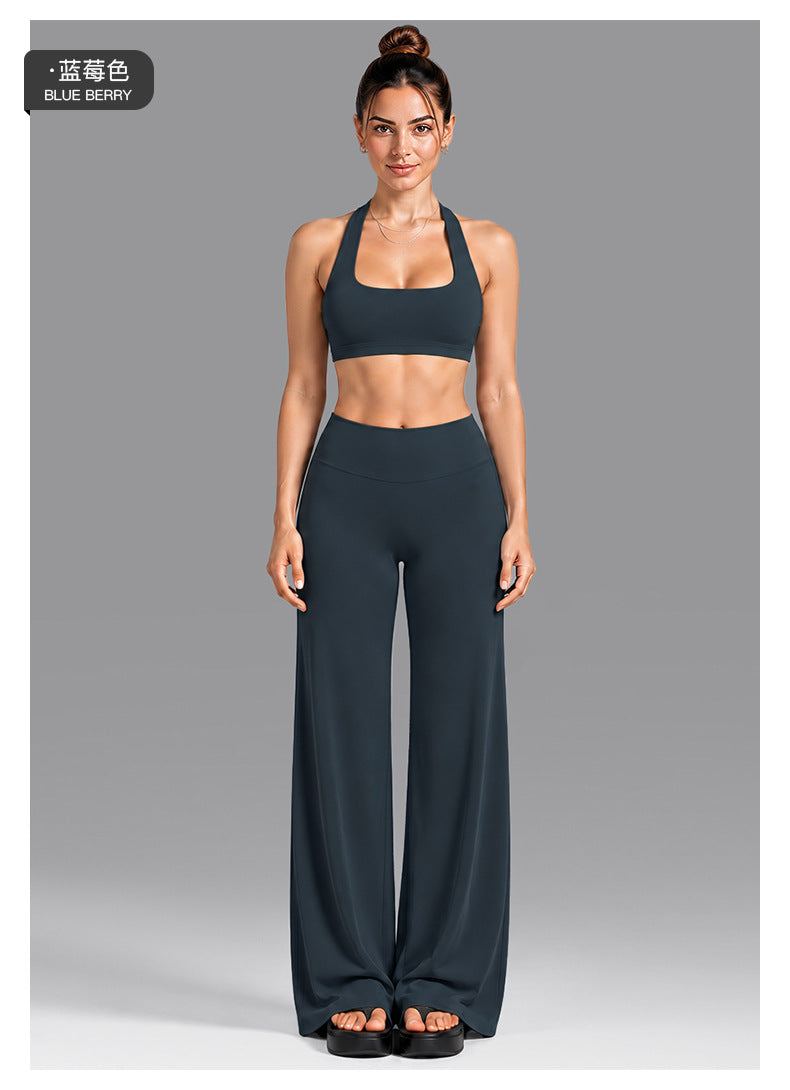 Wholesale Women’s Summer Activewear Set | Built-In Cup Halter Bra & Open-Back Pilates Outfit | fouregg