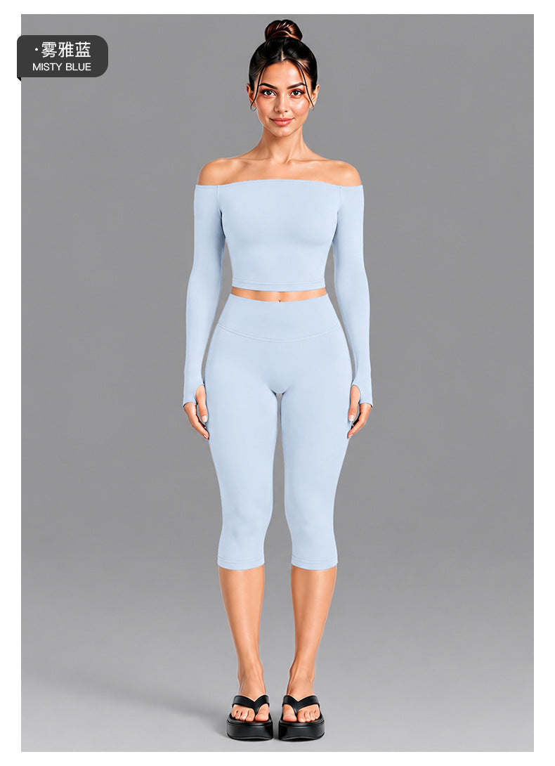 Wholesale Women’s Seamless Activewear Set | Slim-Fit Off-Shoulder Top & Peach-Lift Yoga Pants | fouregg