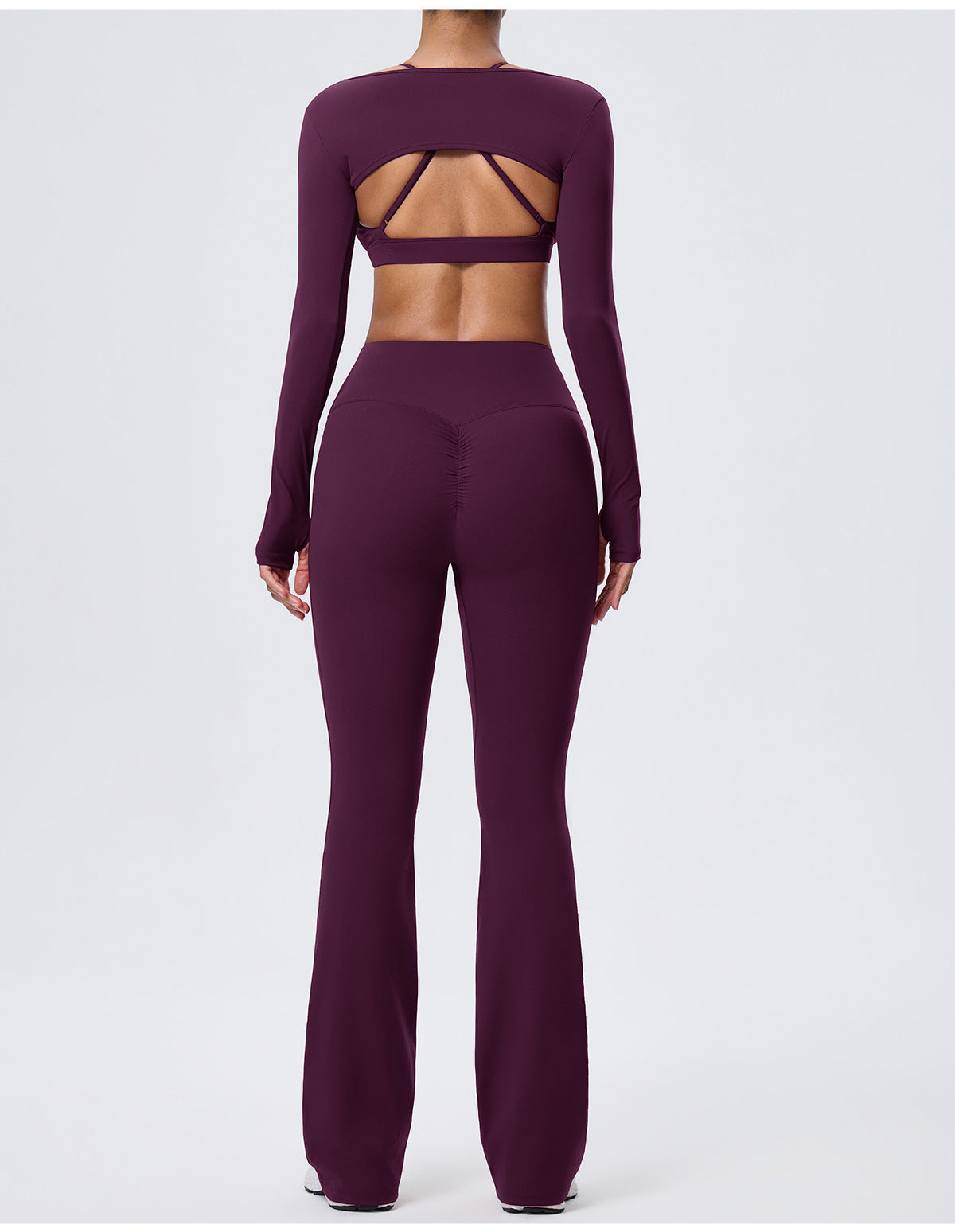 Wholesale Nude-Feel Activewear Set | Double-Brushed Bra, Butt-Lift Flare Pants & Cover-Up | fouregg
