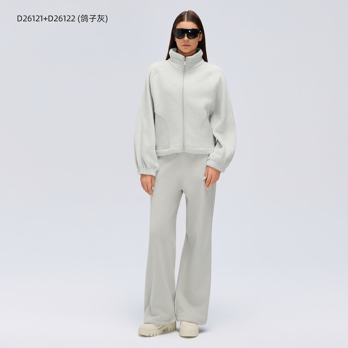 Wholesale Women’s Thermal Activewear Set | Wind-Resistant Jacket & Draped Wide-Leg Trousers | fouregg