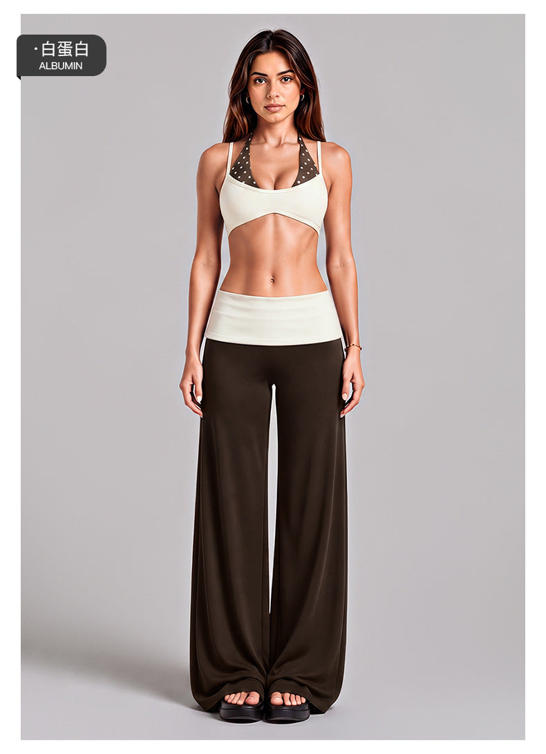 Wholesale Women’s Activewear Set | Backless Halter Bra & Color-Block High-Waisted Yoga Pants | fouregg