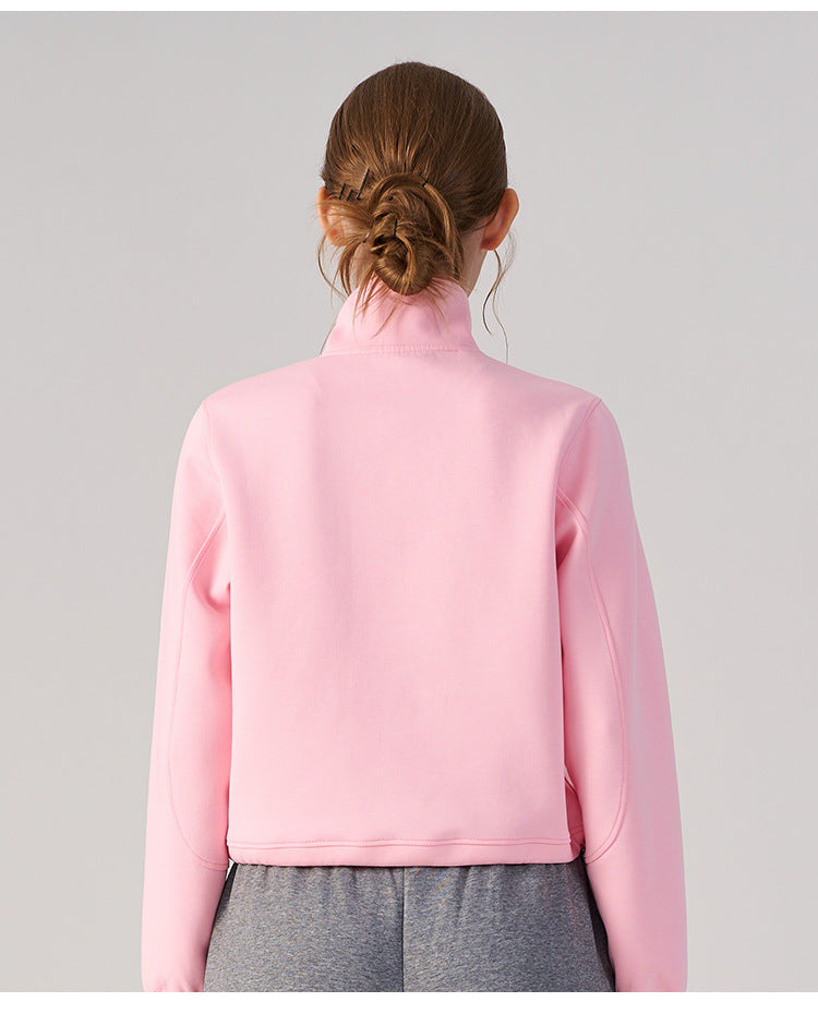 Wholesale Women’s Cropped Sweatshirt | Bulk Relaxed-Fit Half-Zip Workout Top | fouregg