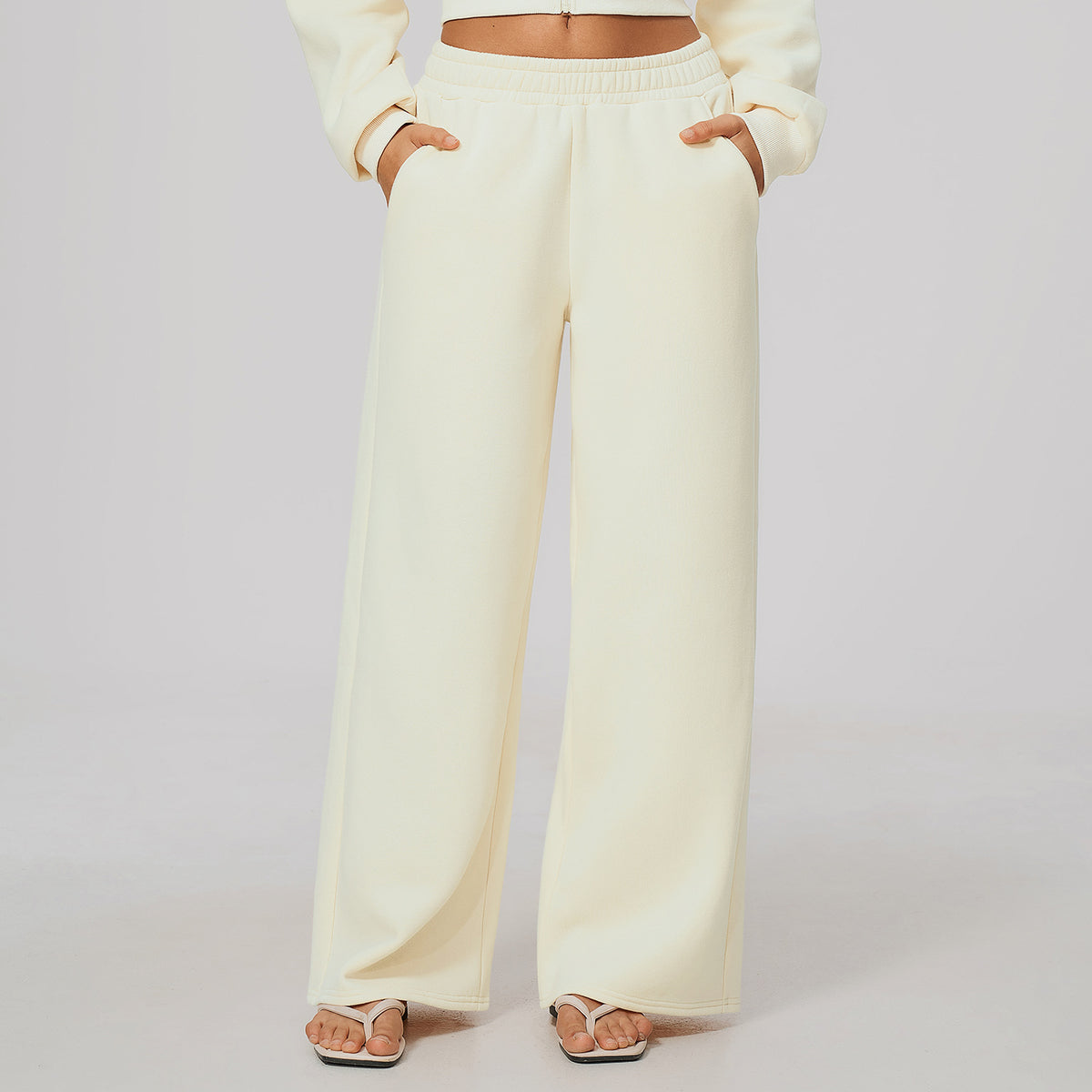 Wholesale Women’s Fleece Sports Pants | Bulk Warm Casual & Fitness Sweatpants 3615 | fouregg - Cream White