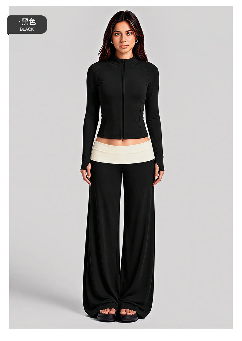 Wholesale Women’s Activewear Set | Color-Block High-Neck Jacket & Quick-Dry Workout Trousers | fouregg