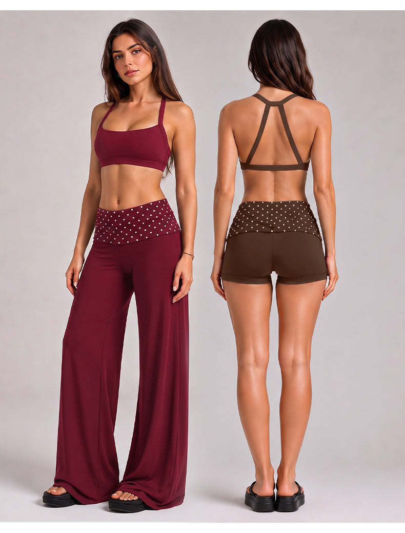 Wholesale Women’s Quick-Dry Activewear Set | Open-Back Halter Bra & Polka Dot Workout Pants | fouregg