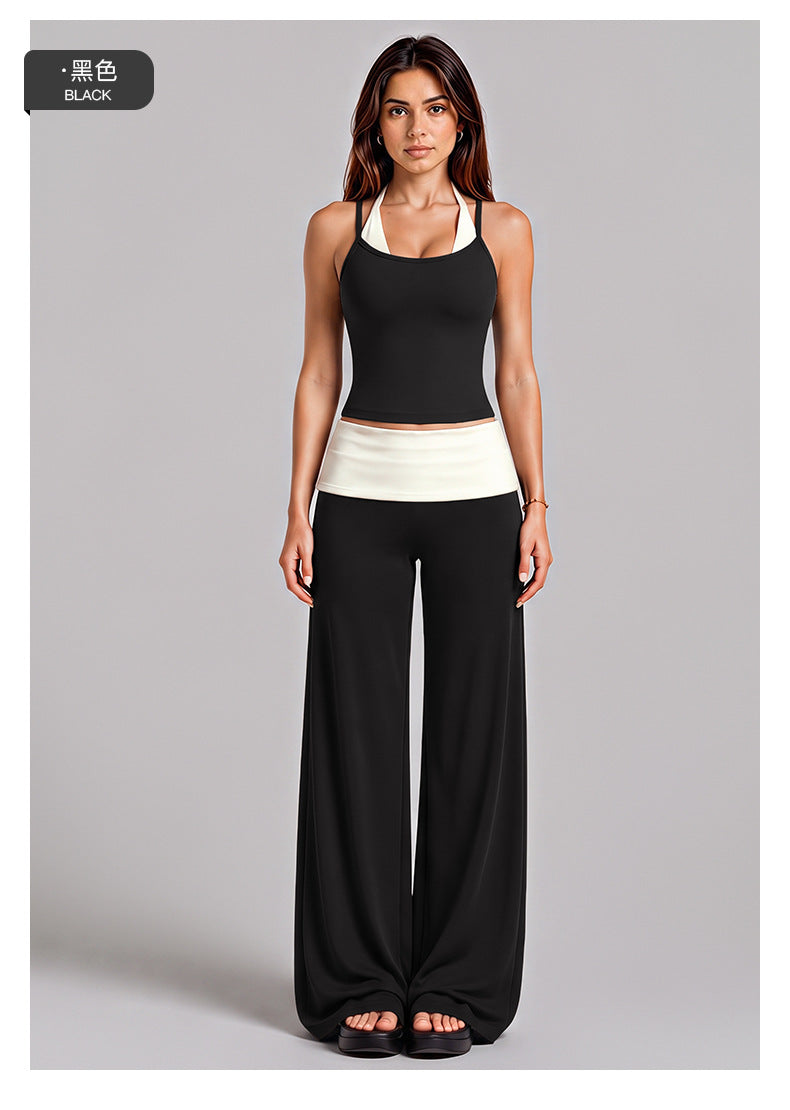 Wholesale Women’s Activewear Set | Halter Sports Top & Color-Block High-Waisted Yoga Pants | fouregg