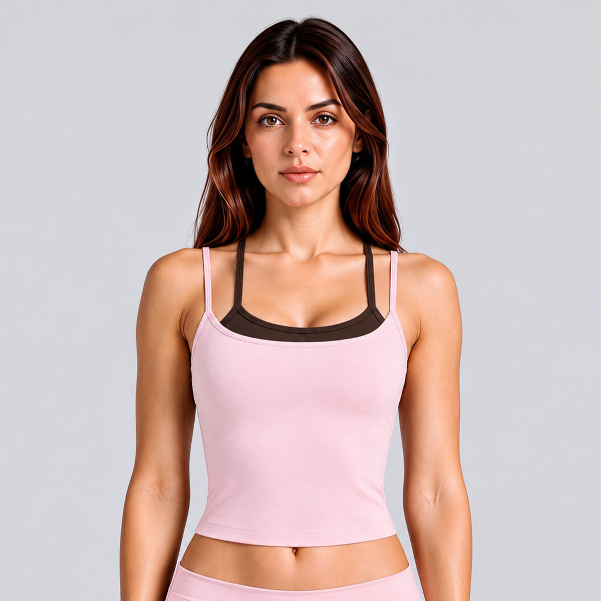 Wholesale Women’s Activewear Set | Layered Sports Tank & High-Waisted Workout Pants | fouregg - Tank top, Pink and Root Brown