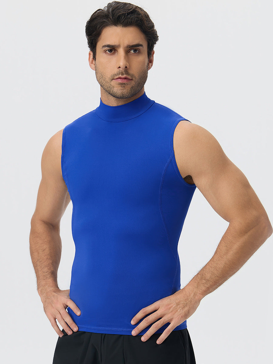 Wholesale Men's Mock-Neck Sleeveless Compression Workout Tank Top | Bulk Running Vest 61105 | fouregg