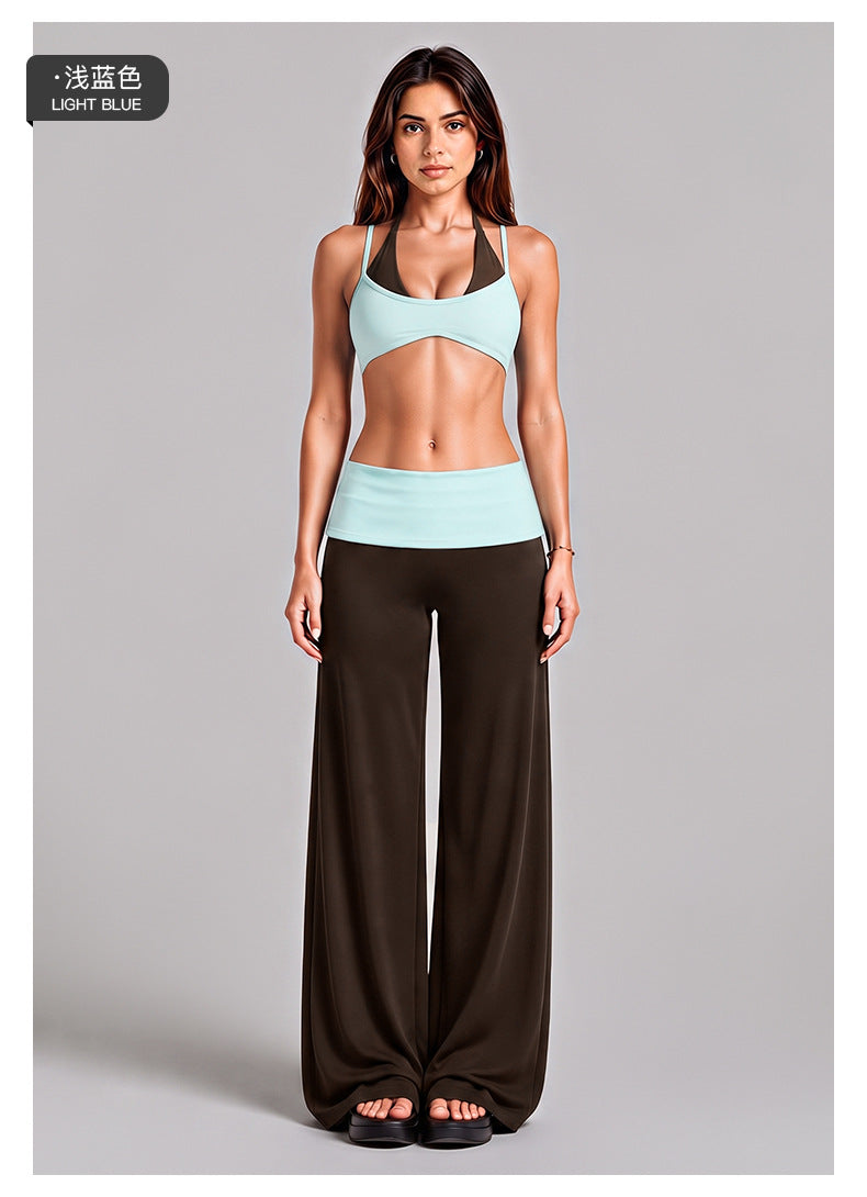Wholesale Women’s Activewear Set | Backless Halter Bra & Color-Block High-Waisted Yoga Pants | fouregg