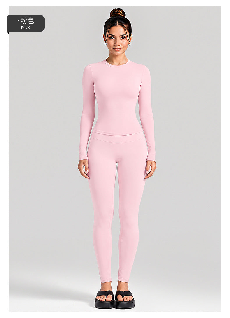 Wholesale Women’s Activewear Set | Fitted Long Sleeve Tee & Loose Straight-Leg Workout Trousers | fouregg