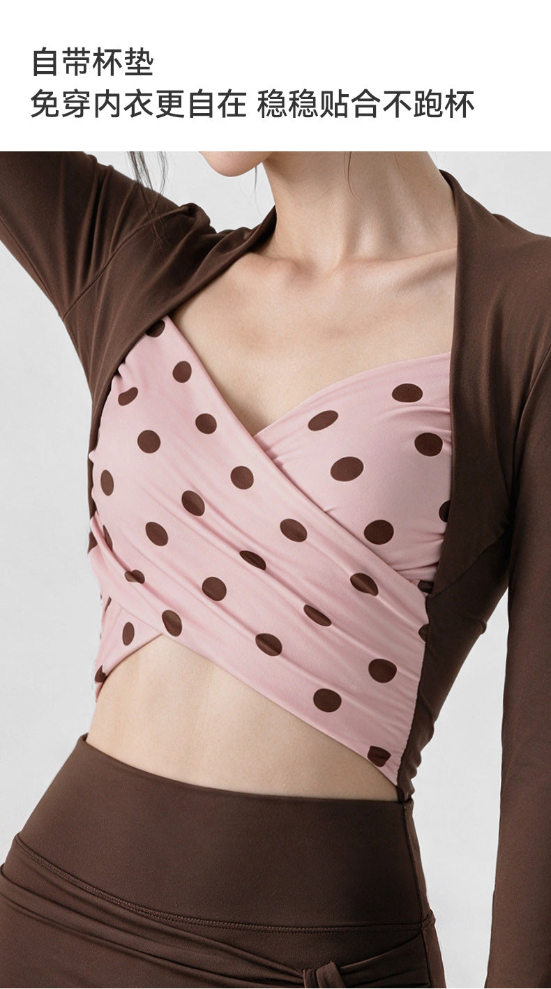 Wholesale Women’s Long Sleeve Pilates Top | Bulk Strapless-Look Slim-Fit Workout Shirt | fouregg