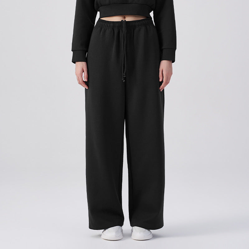 Wholesale Women’s Wide-Leg Pants | Bulk Drapey High-Waist Casual Trousers | fouregg - Black