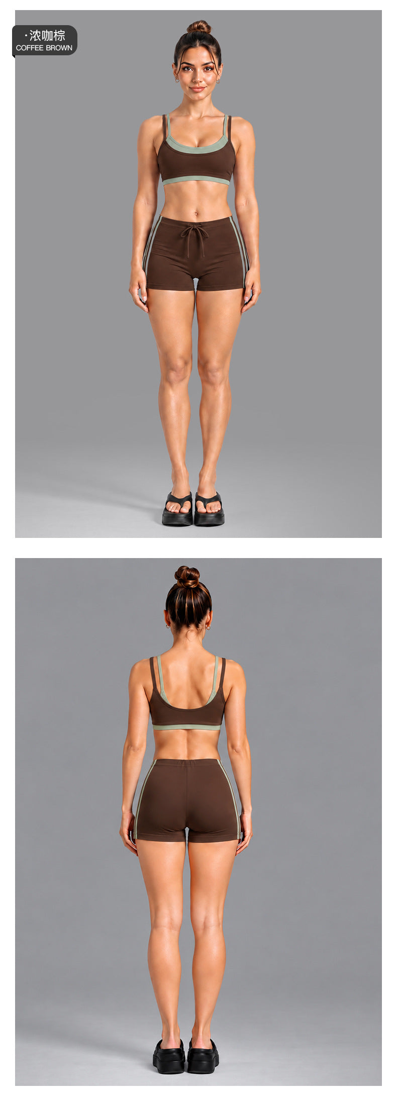 Wholesale Women’s Activewear Set | Double-Layer Contrast Sports Bra & Quick-Dry Workout Leggings | fouregg