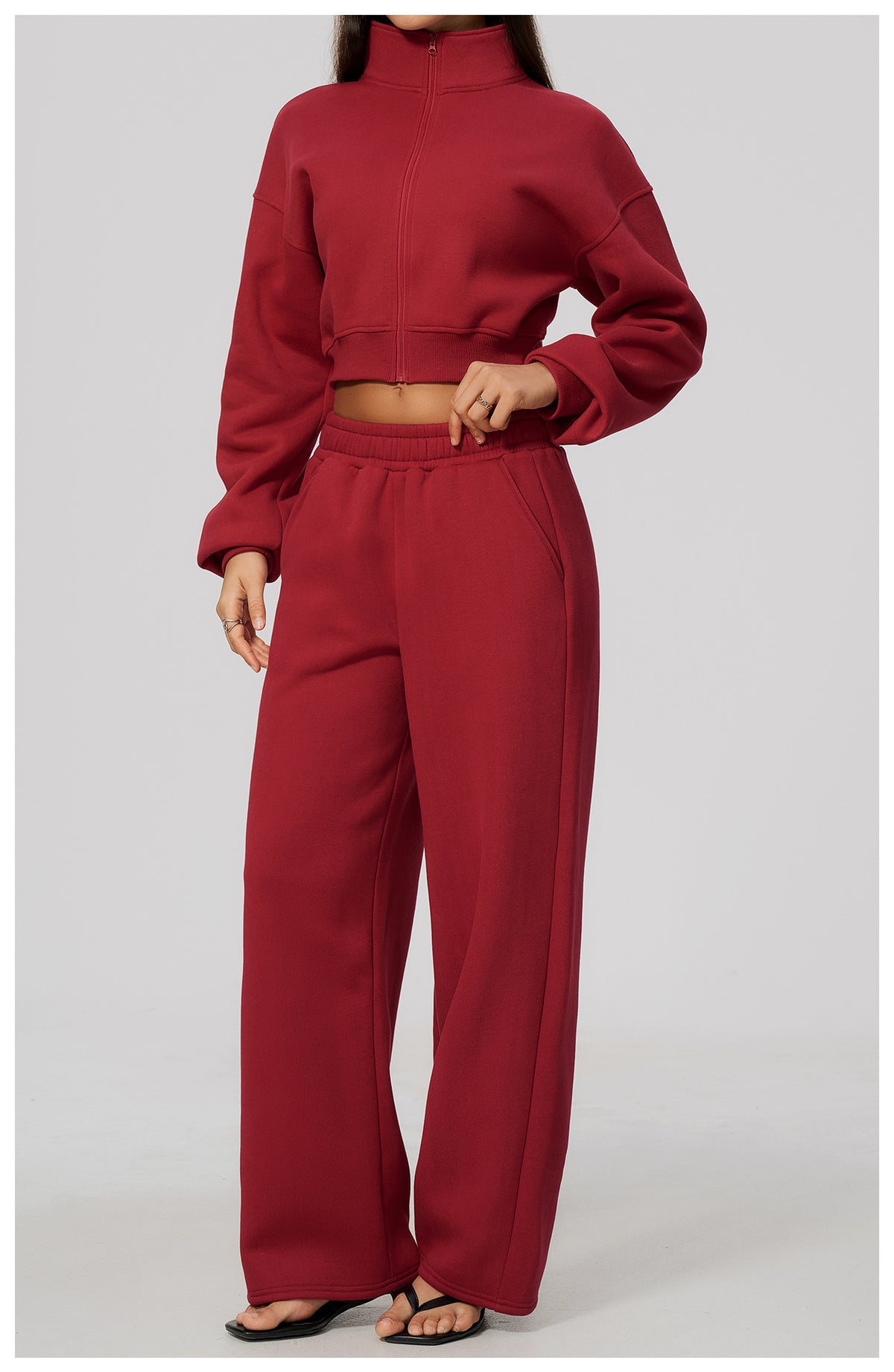 Wholesale Women’s Fleece Tracksuit | Bulk Cropped Jacket & Wide-Leg Pants 3615 | fouregg