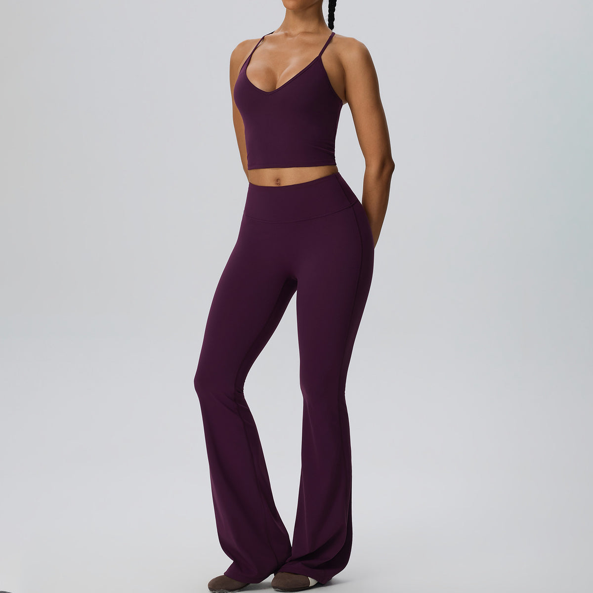 Wholesale Women’s Double-Brushed Yoga Set | Bulk Sculpting 2-Piece Fitness Activewear | fouregg - Plum Purple