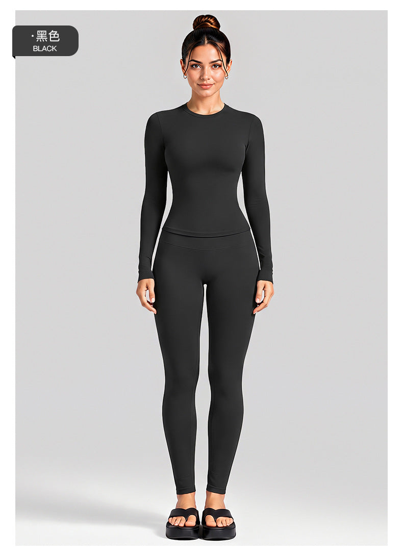 Wholesale Women’s Activewear Set | Fitted Long Sleeve Tee & Loose Straight-Leg Workout Trousers | fouregg