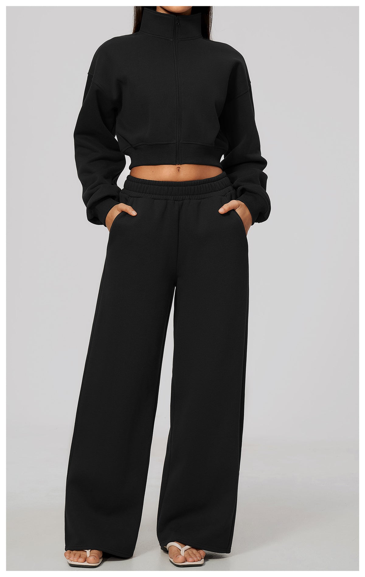 Wholesale Women’s Fleece Tracksuit | Bulk Cropped Jacket & Wide-Leg Pants 3615 | fouregg