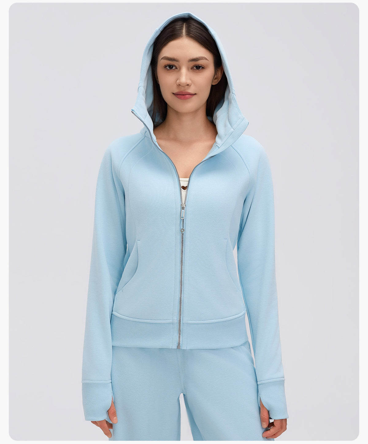 Wholesale Women’s Winter Workout Jacket D26115 | Warm Drawstring Waist Hooded Fitness Top | fouregg