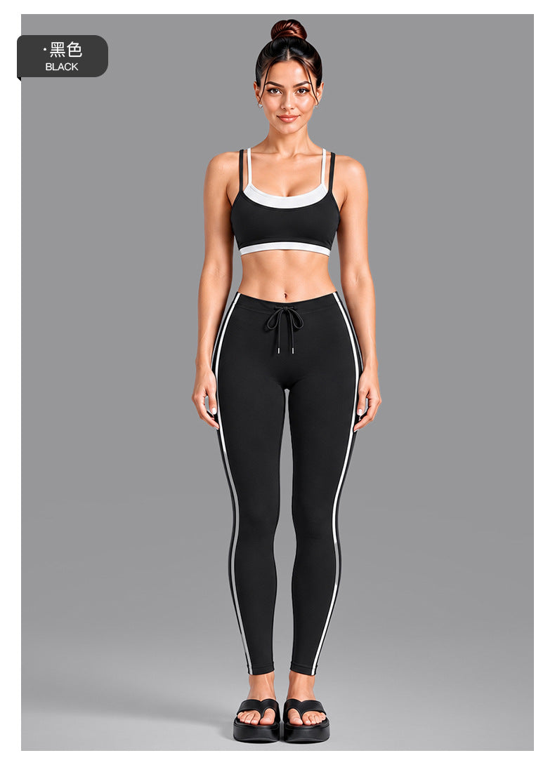 Wholesale Women’s Activewear Set | Double-Layer Contrast Sports Bra & Quick-Dry Workout Leggings | fouregg