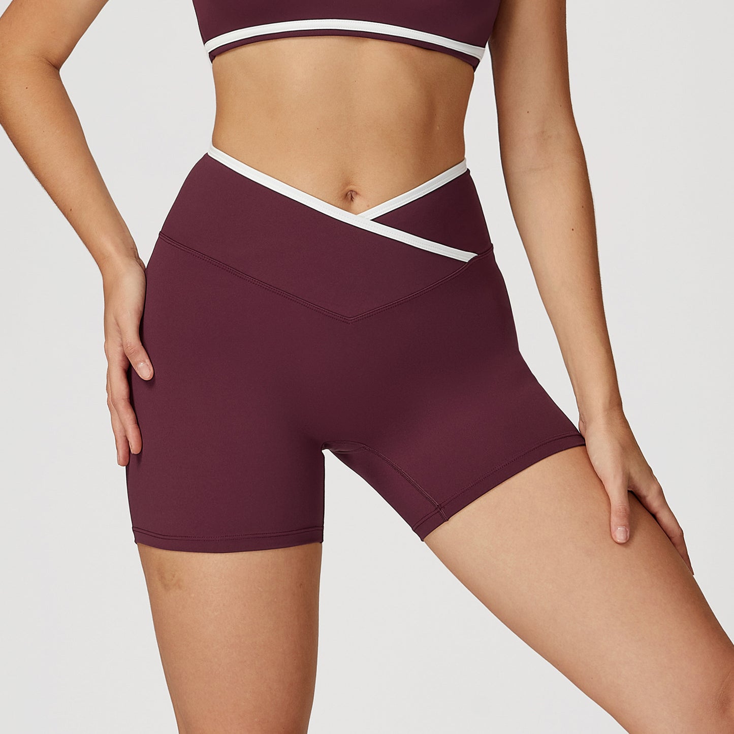 08/2024 Cross high waist yoga shorts tight nude peach hip sports shorts women's outdoor fitness pants 8843