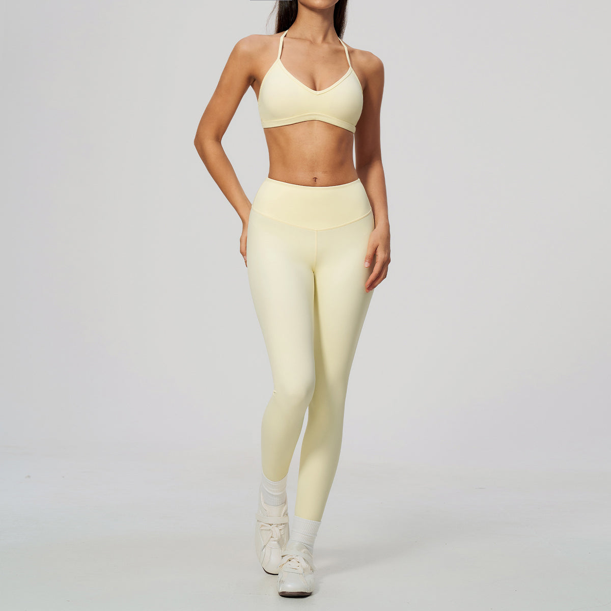 Wholesale Women’s Halter Yoga Set | Bulk Breathable Slim Fit Fitness Outfit | fouregg
