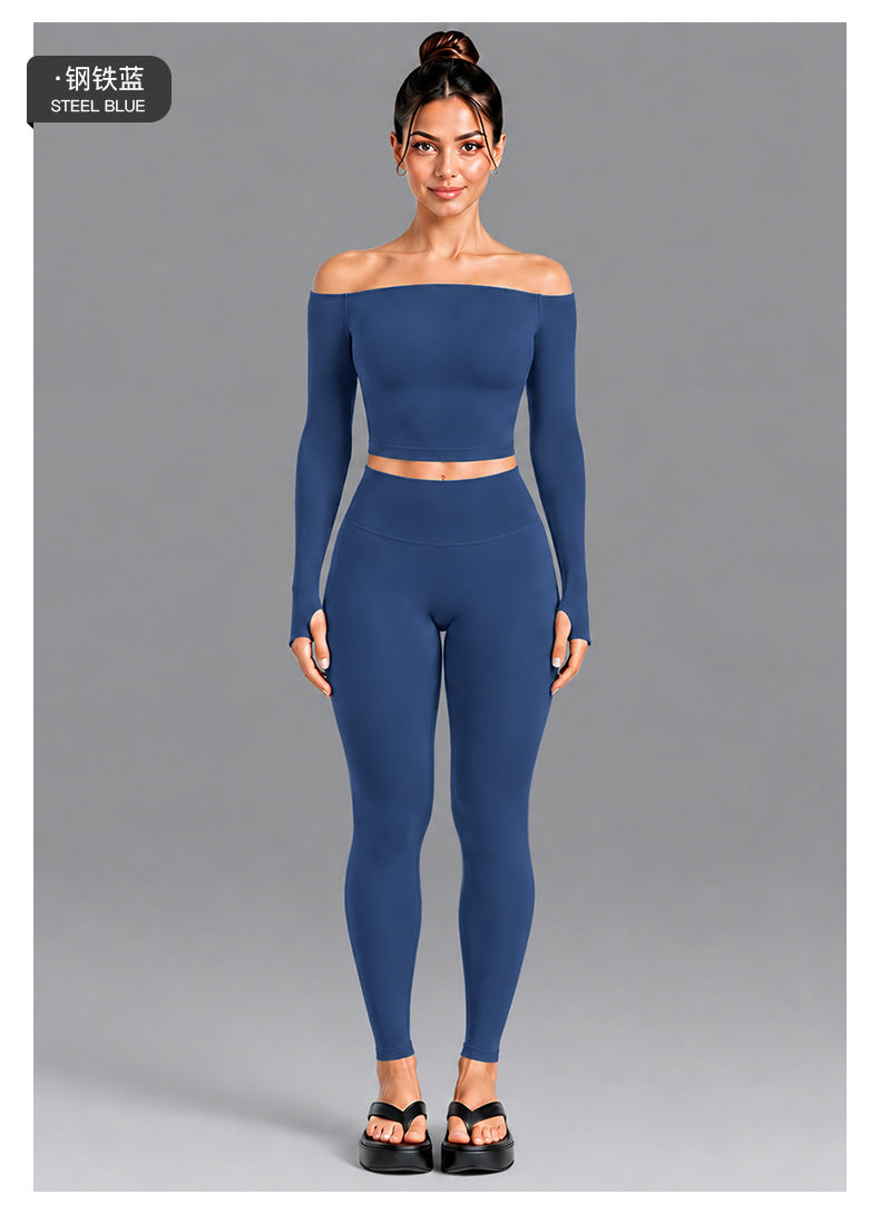 Wholesale Women’s Seamless Activewear Set | Slim-Fit Off-Shoulder Top & Peach-Lift Yoga Pants | fouregg