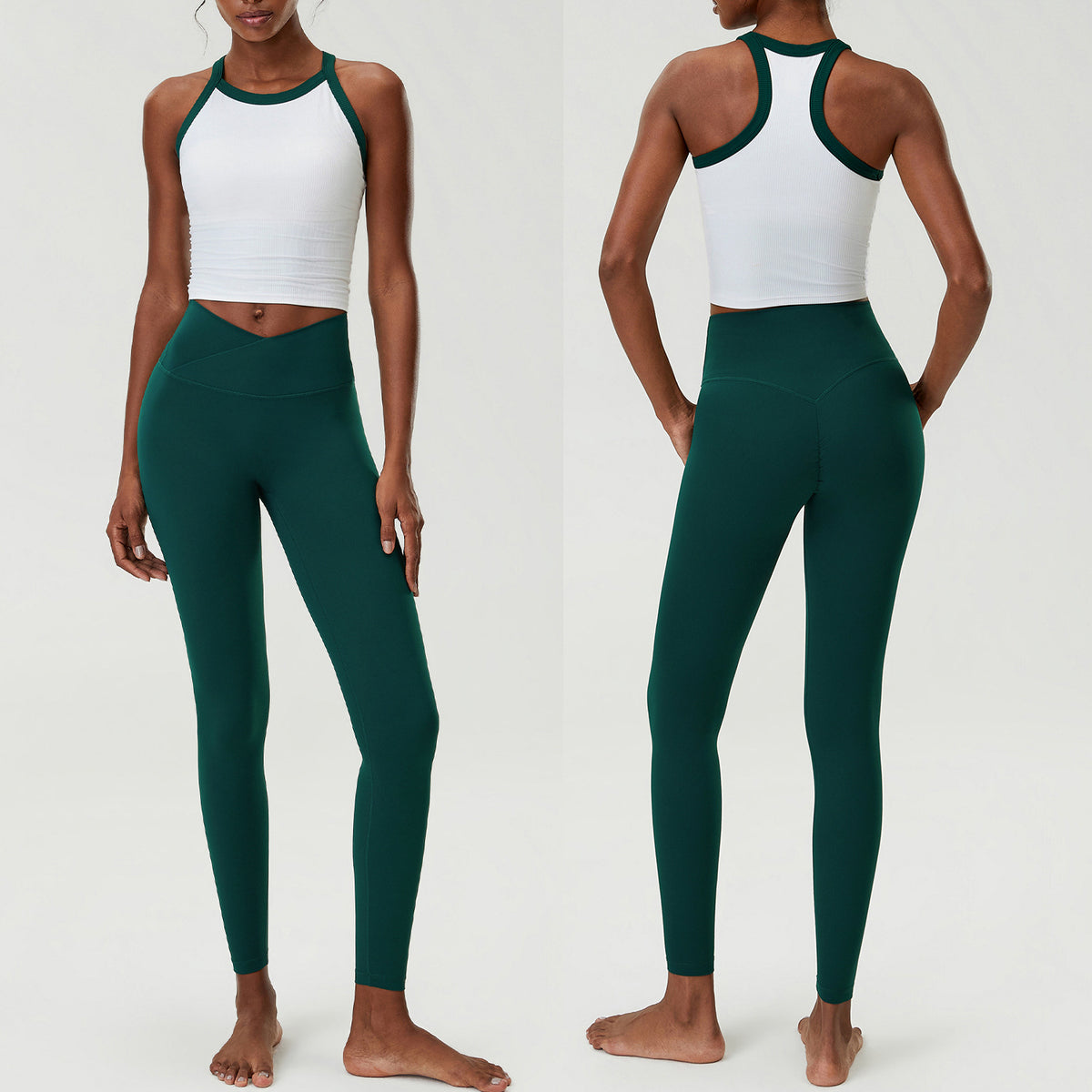 Wholesale Women’s 2-Piece Fitness Set | Bulk Stretch Tennis & Running Wear | fouregg - Vintage Green