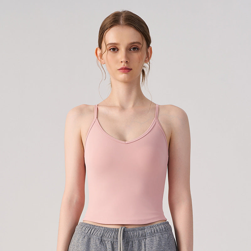 Wholesale Women’s Padded Yoga Top | Bulk Cropped Running & Training Sports Bra | fouregg - Clay Pink