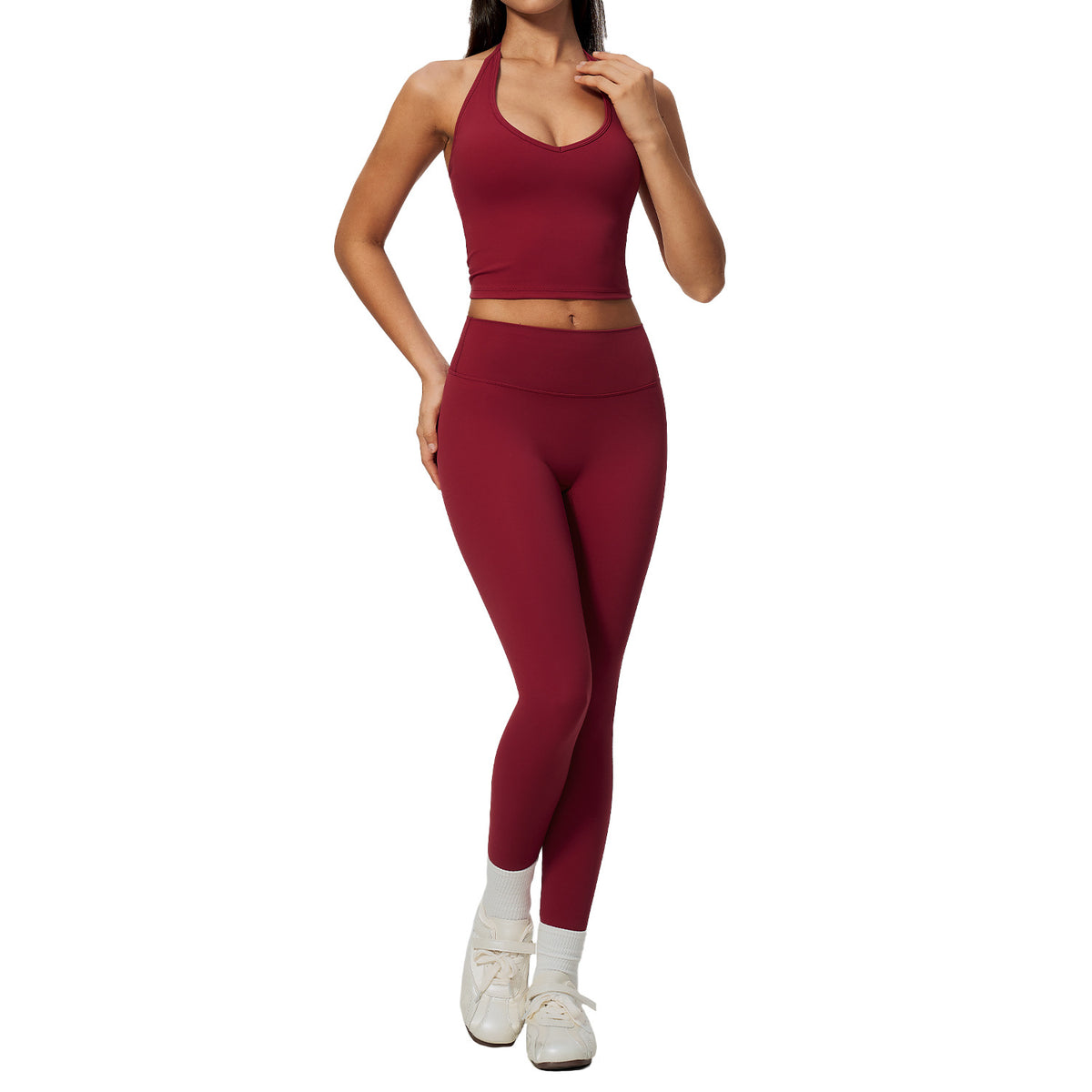 Wholesale Women’s Quick-Dry Activewear Set 5529 | Halter Tank & Sculpting Yoga Pants | fouregg