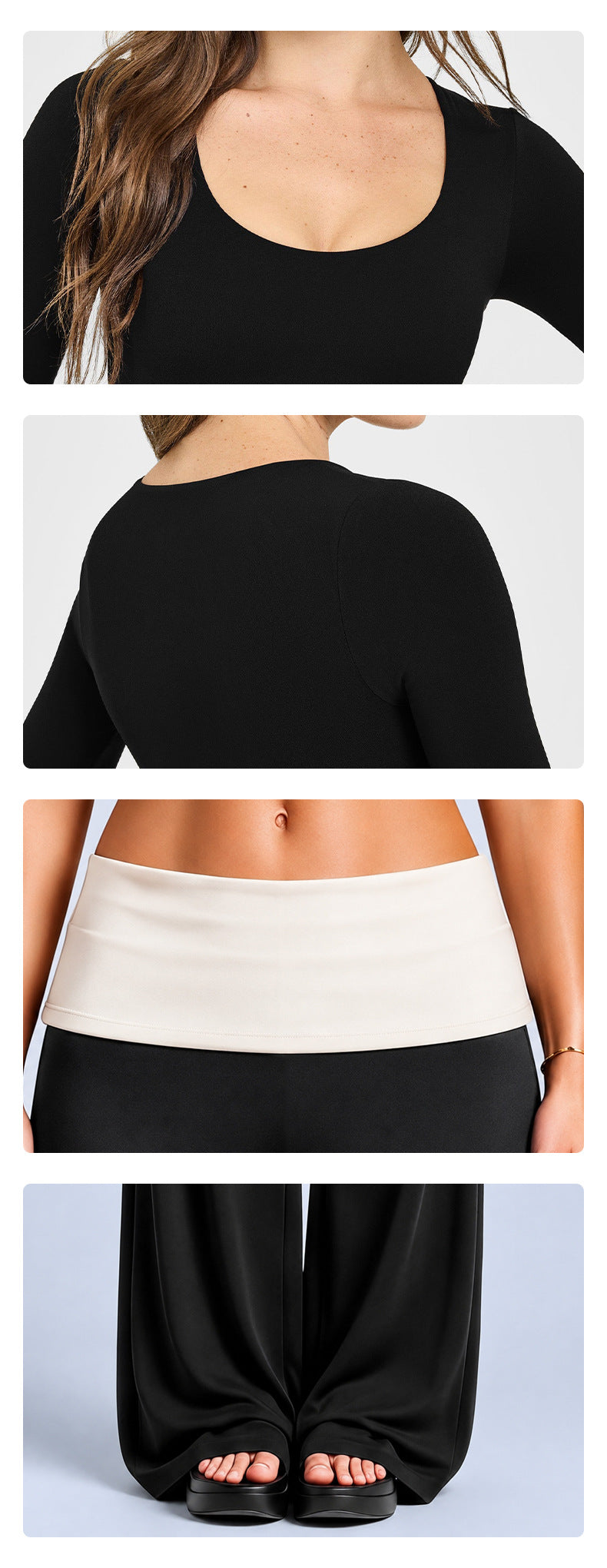 Wholesale Women’s Activewear Set | Color-Block Long Sleeve Tee & High-Waisted Training Pants | fouregg