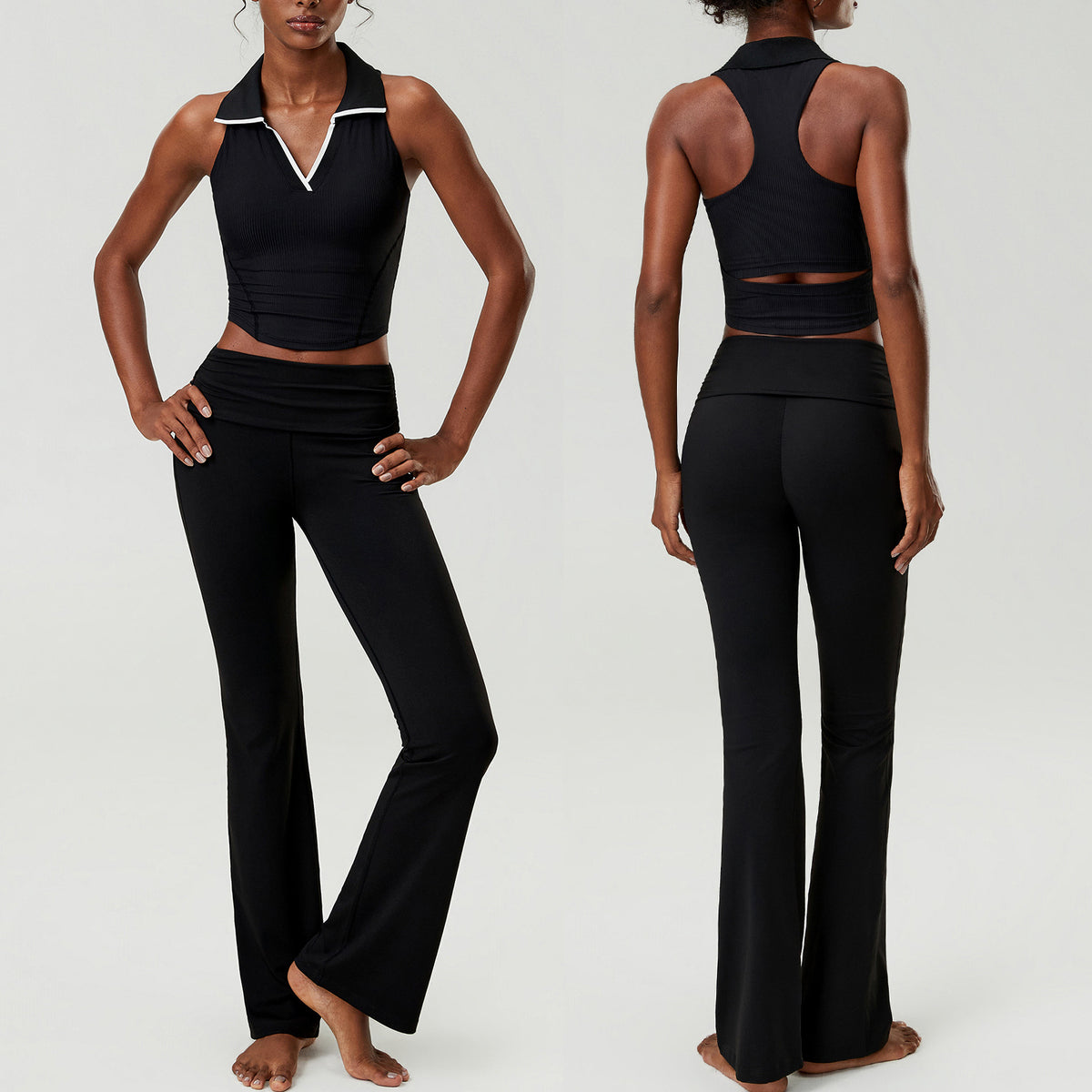 Wholesale Plus Size Women’s 2-Piece Set | Nude-Feel Fitness Wear | fouregg - Black