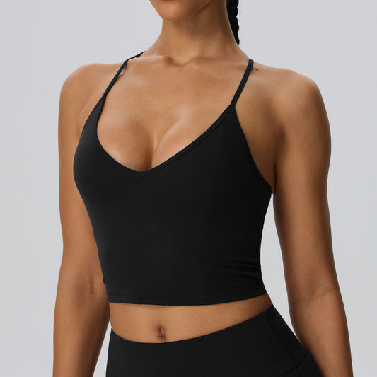 Wholesale Women’s Double-Brushed Sports Bra | Bulk Padded Running & Fitness Tank 62142 | fouregg - Black