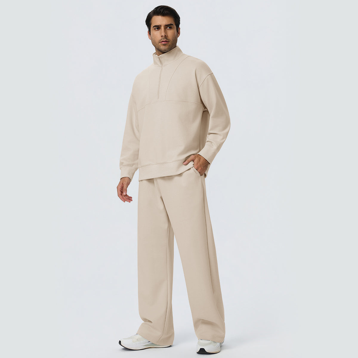 Wholesale Men’s Fleece Tracksuit Set | Bulk Warm Running & Fitness Activewear | fouregg - Light Tan