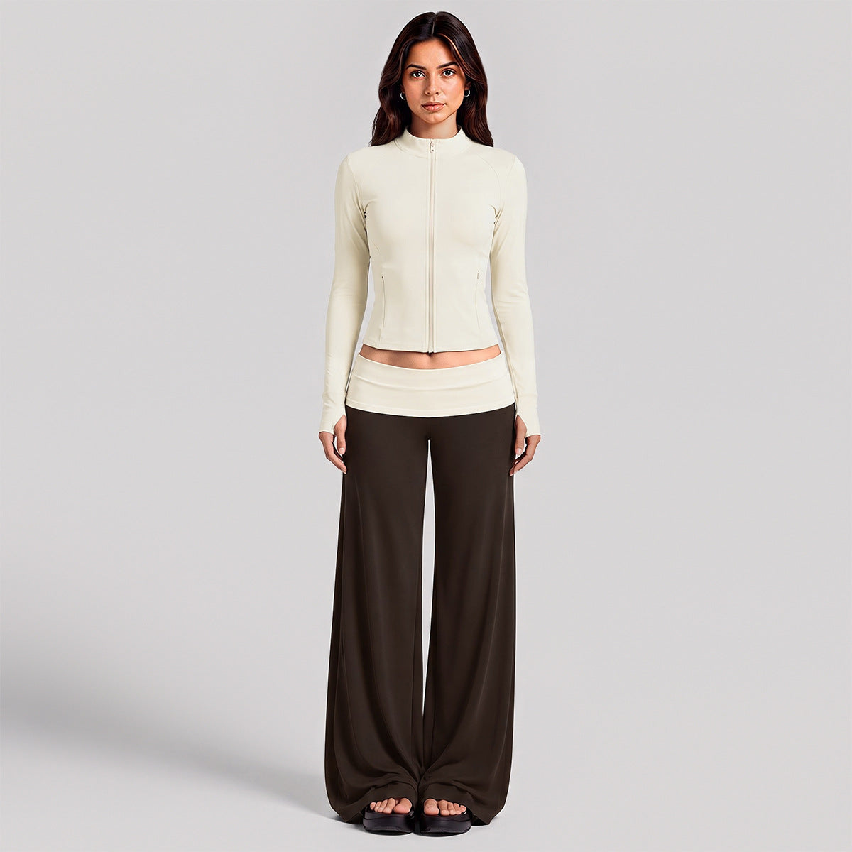 Wholesale Women’s Activewear Set | Color-Block High-Neck Jacket & Quick-Dry Workout Trousers | fouregg - Egg White