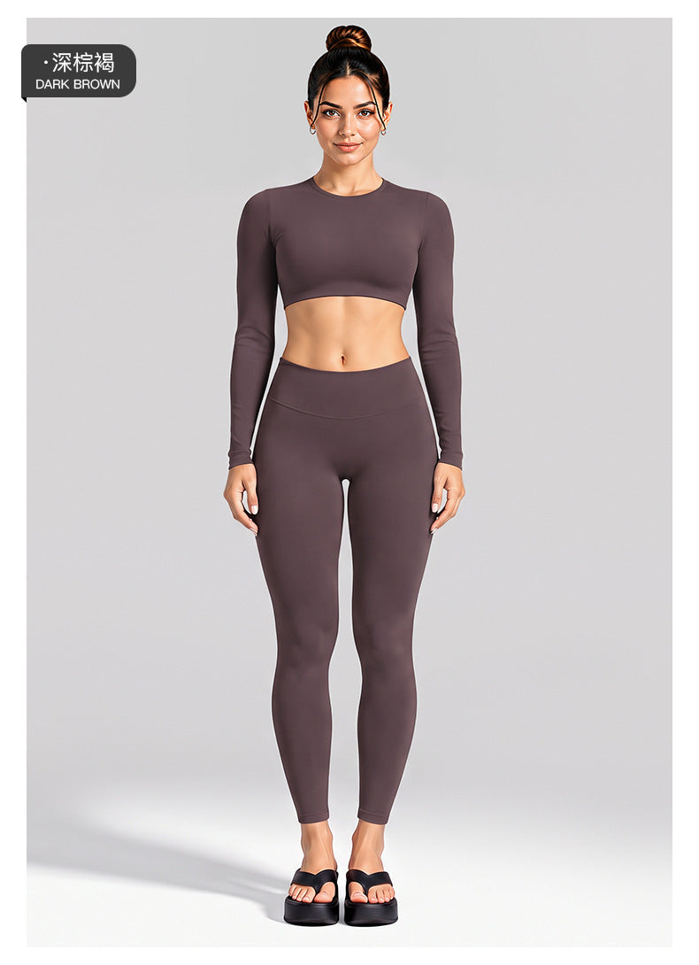 Wholesale Women’s Activewear Set | Cutout Back Long Sleeve Tee & High-Waisted Loose Pants | fouregg