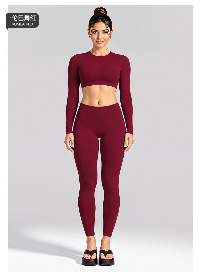 Wholesale Women’s Activewear Set | Cutout Back Long Sleeve Tee & High-Waisted Loose Pants | fouregg