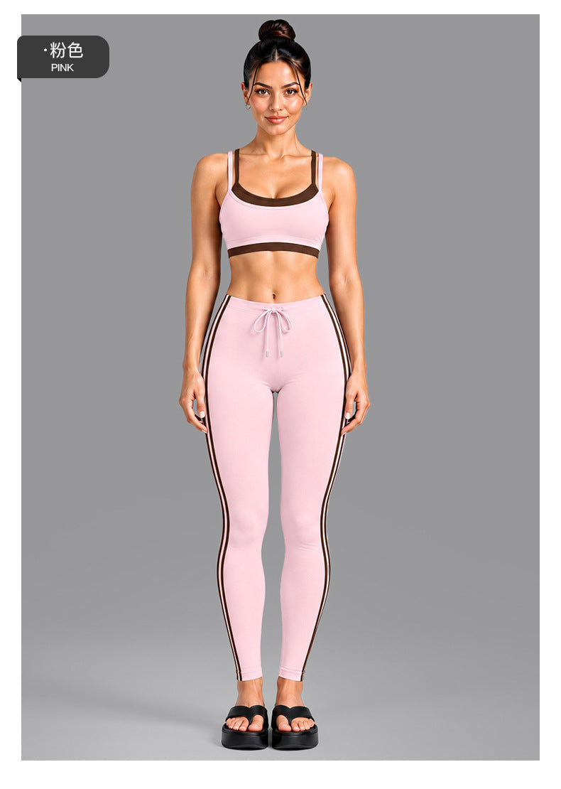 Wholesale Women’s Activewear Set | Double-Layer Contrast Sports Bra & Quick-Dry Workout Leggings | fouregg