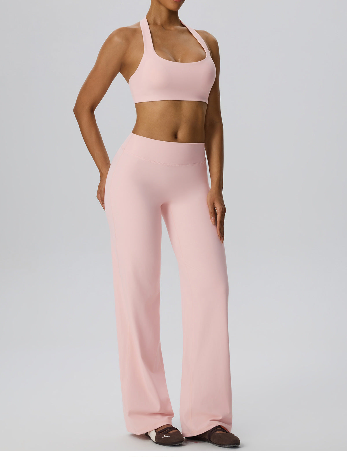 Wholesale Women’s Double-Brushed Sports Bra | Bulk Open-Back Halter Fitness Top 62768 | fouregg