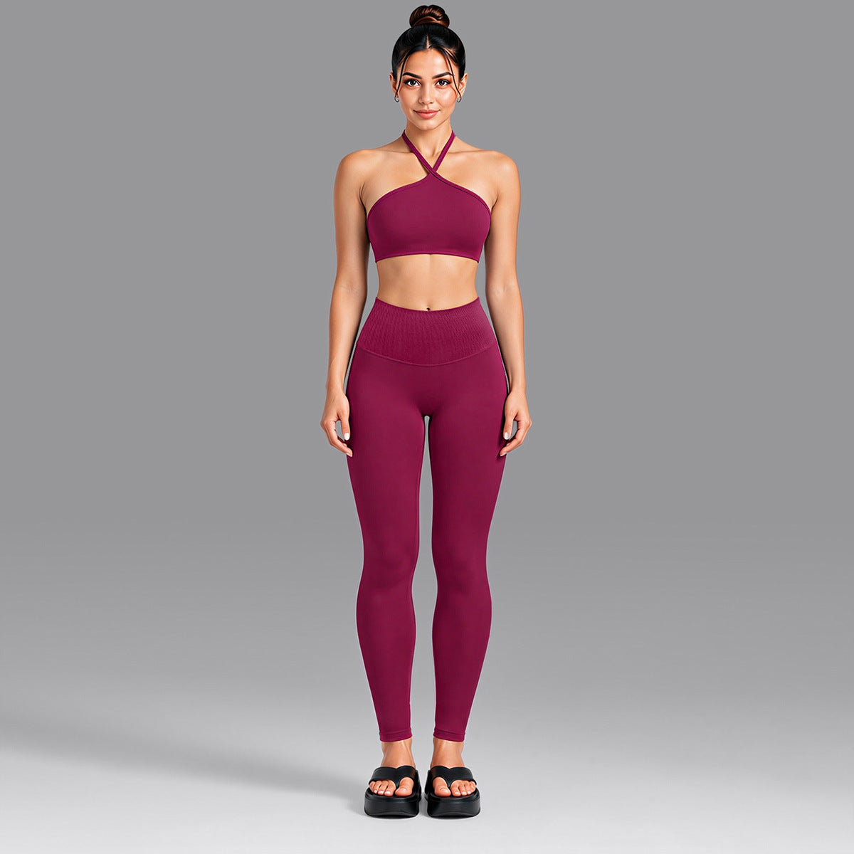 Wholesale Women’s Activewear Set | Contrast Stripe Workout Top & Casual Fitness Leggings | fouregg - Underwear + Leggings, Berry Red