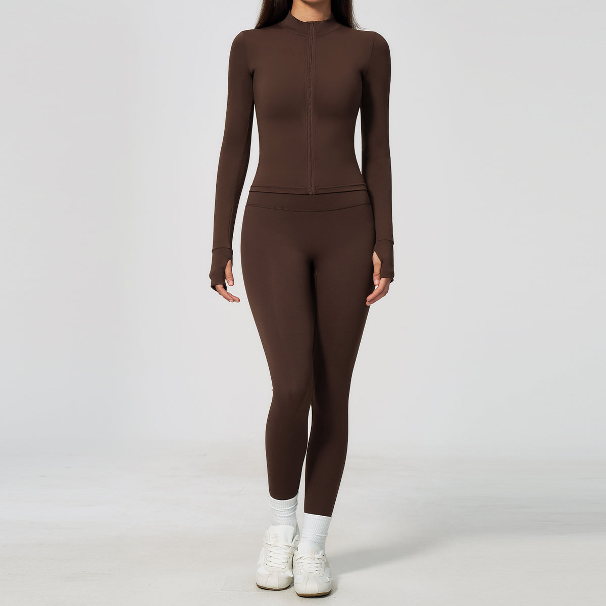 Wholesale Full-Zip Long-Sleeve Activewear Set | High-Stretch Fitness Clothing 6116 | fouregg