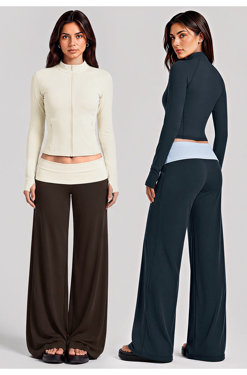 Wholesale Women’s Activewear Set | Color-Block High-Neck Jacket & Quick-Dry Workout Trousers | fouregg