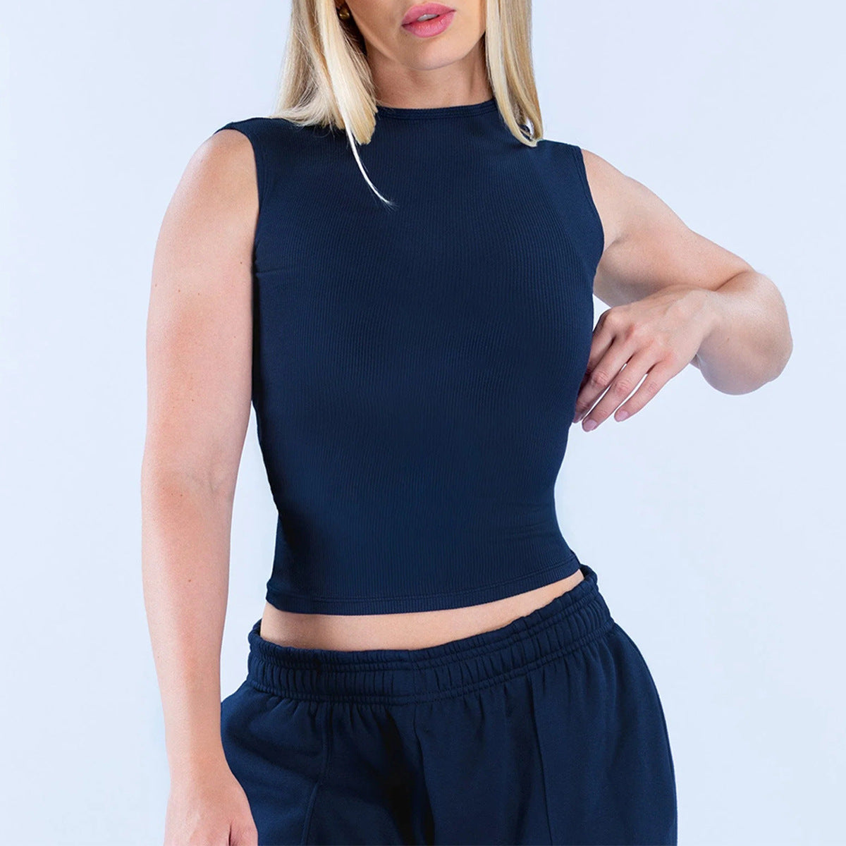 Wholesale Women’s Activewear Top | Backless Running & Pilates Tank for Outdoor Training | fouregg - Navy