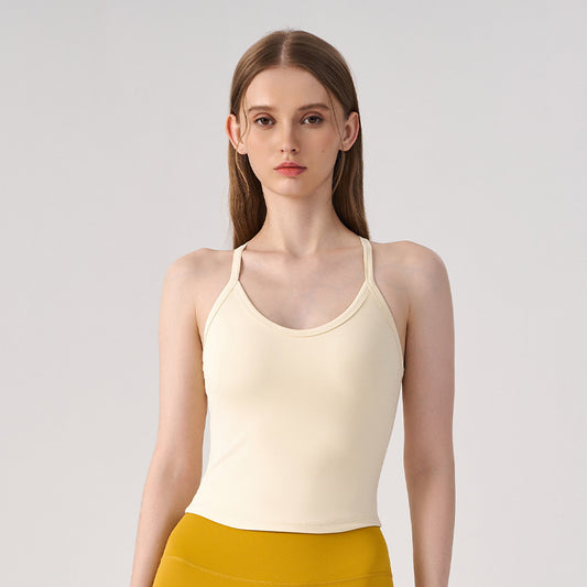 Wholesale Women’s Padded Sports Bra | Bulk High-Stretch Workout & Fitness Tank | fouregg - Cream Apricot