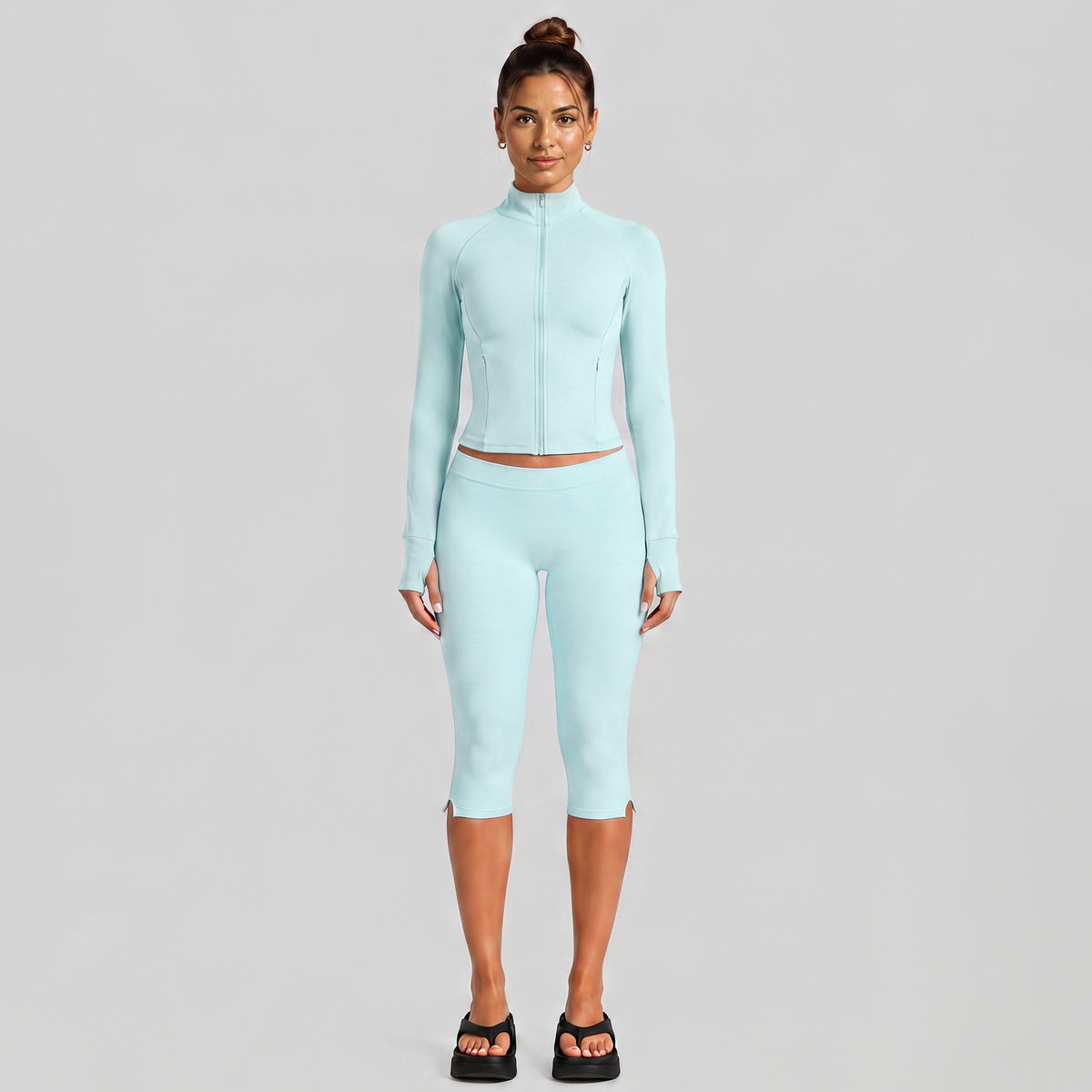 Wholesale Women’s Casual Tracksuit | Fitted Zip-Up Jacket & Versatile Outdoor Running Outfit | fouregg - Light Blue