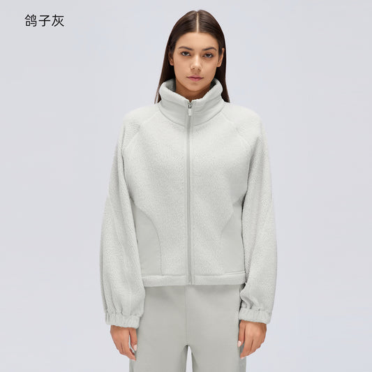 Wholesale Women’s Winter Activewear Jacket D26121 | Wind-Resistant Cropped Training Top | fouregg - Dove Gray