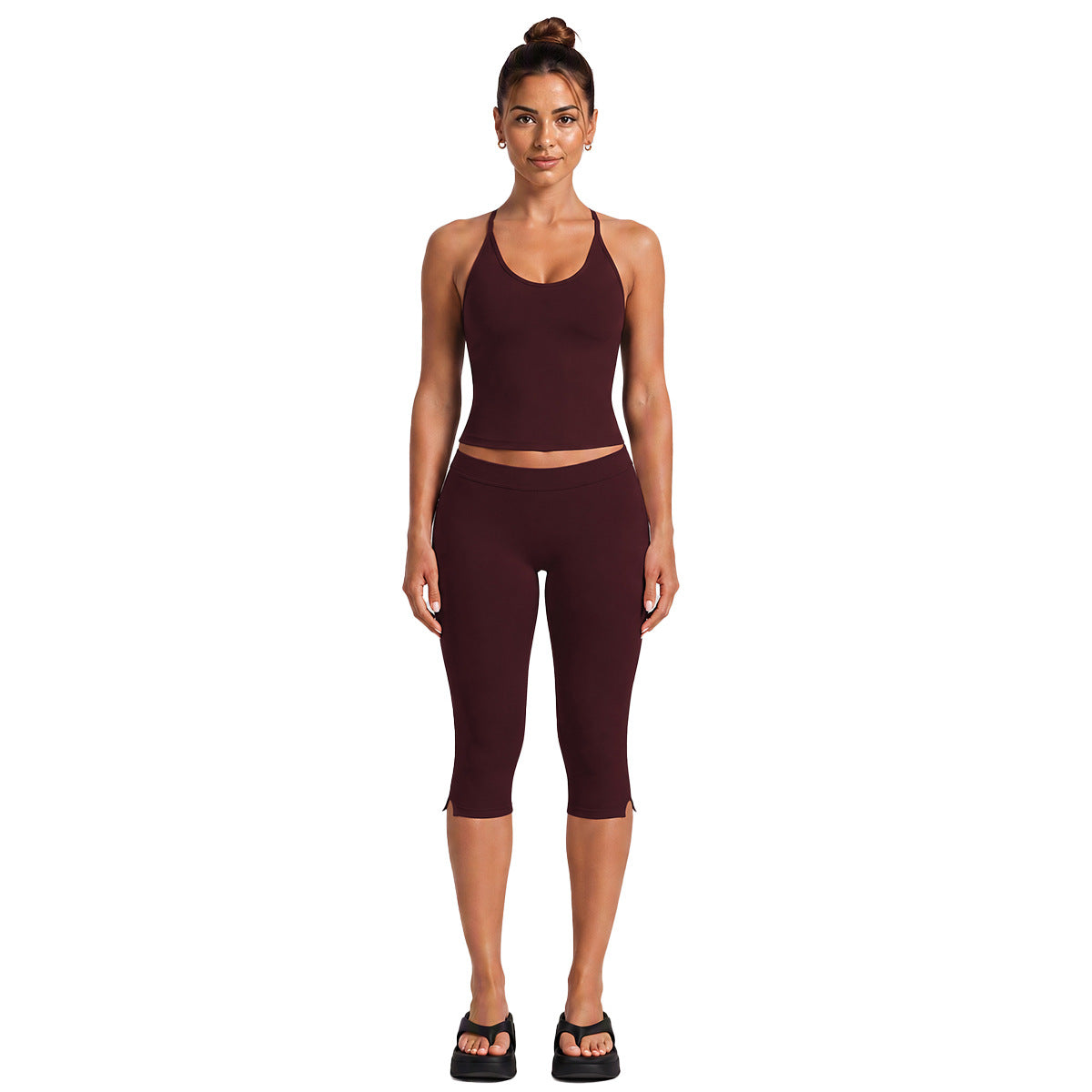 Wholesale Women’s Fitness Set | Backless Halter Sports Top & 3/4-Length Workout Pants | fouregg