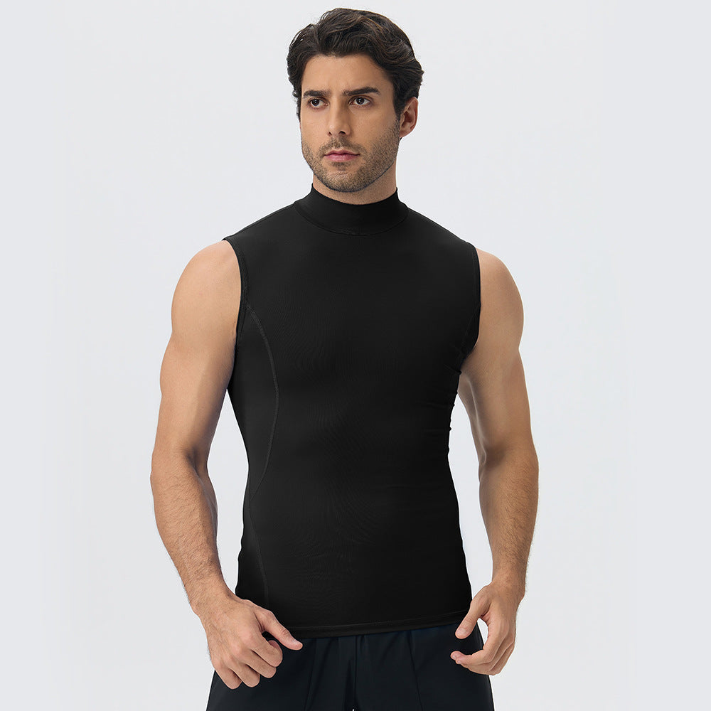 Wholesale Men's Mock-Neck Sleeveless Compression Workout Tank Top | Bulk Running Vest 61105 | fouregg