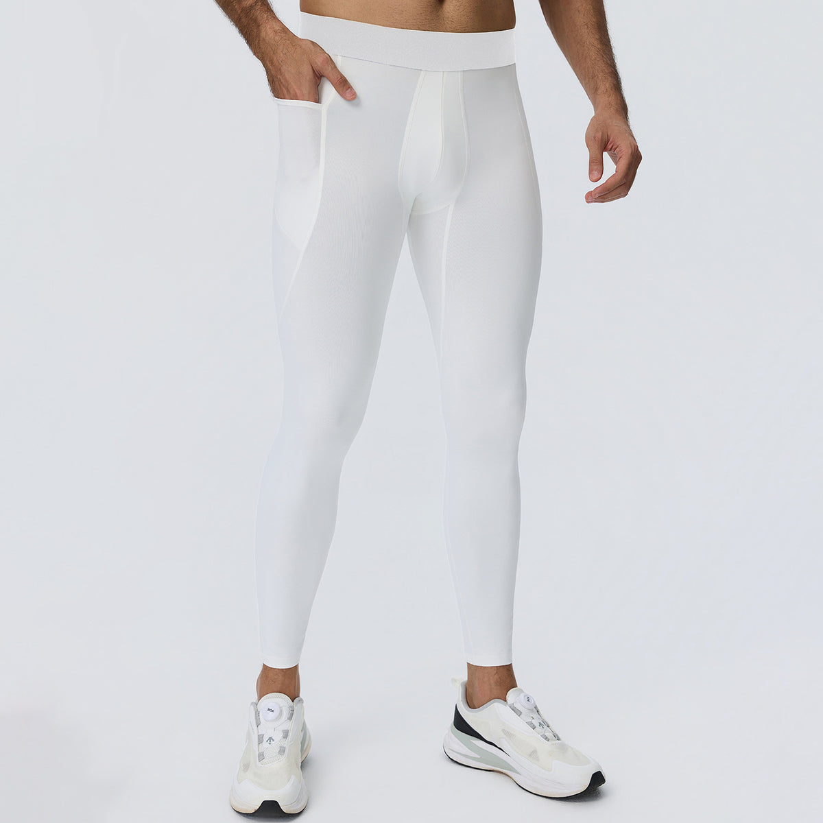 Wholesale Men’s Sculpting Fitness Pants 61302 | Slim-Fit Compression Tights for Running & Training | fouregg - White