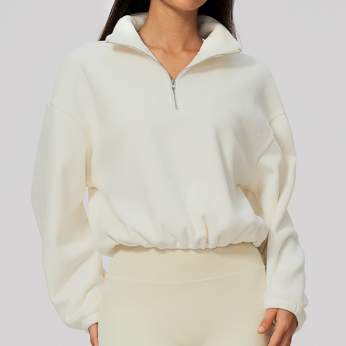Wholesale Women’s Half-Zip Sports Top | Bulk Relaxed-Fit Color Block Sweatshirt 3619 | fouregg - Diamond White