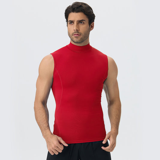 Wholesale Men's Mock-Neck Sleeveless Compression Workout Tank Top | Bulk Running Vest 61105 | fouregg